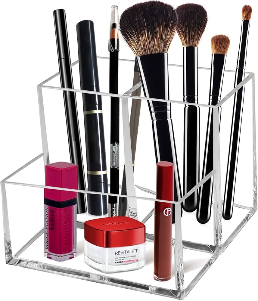 Cerpourt Clear Acrylic Makeup Brush Organizer,Multi-Purpose Cosmetic Brushes Storage Holder with ... | Amazon (US)