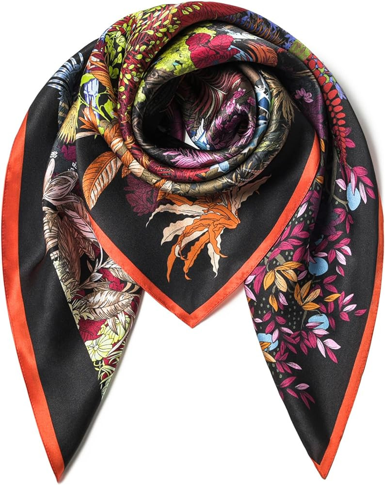 SHIROUYU 100% Pure Mulberry Silk Scarf 35" Large Square Lightweight Headscarf –Women’s Hair W... | Amazon (US)