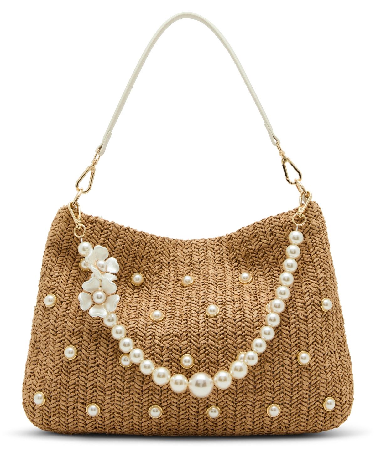 Betsey Johnson Straw Cultured Pearl Large Hobo Bag - Natural | Macy's