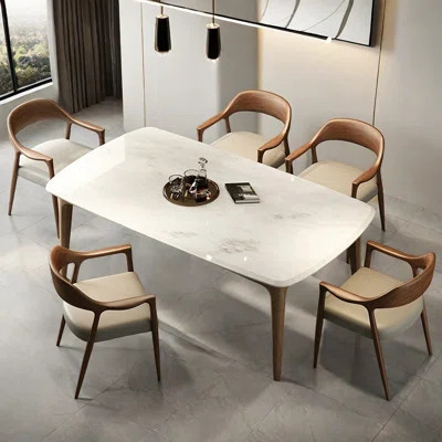 Luxury Marble Ash Rectangular Dining Table Sets | Wayfair North America