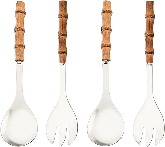 Serving Spoon and Fork Set, 304 Stainless Steel Serving Utensils with Natural Bamboo Handle, 10" ... | Amazon (US)