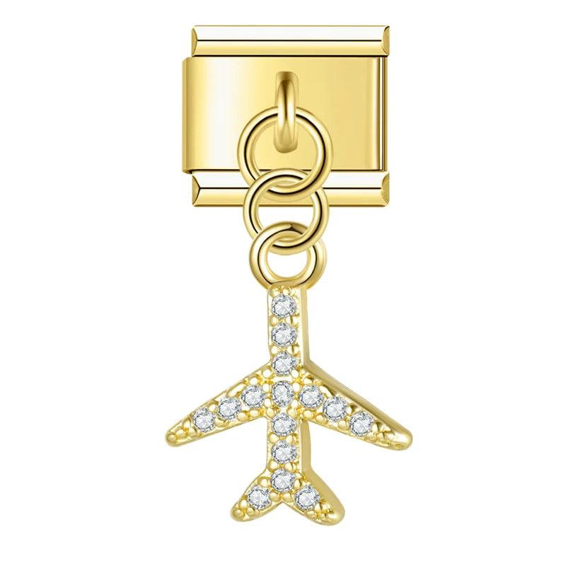 Gold Plane with Stones, on Gold | Charms Official