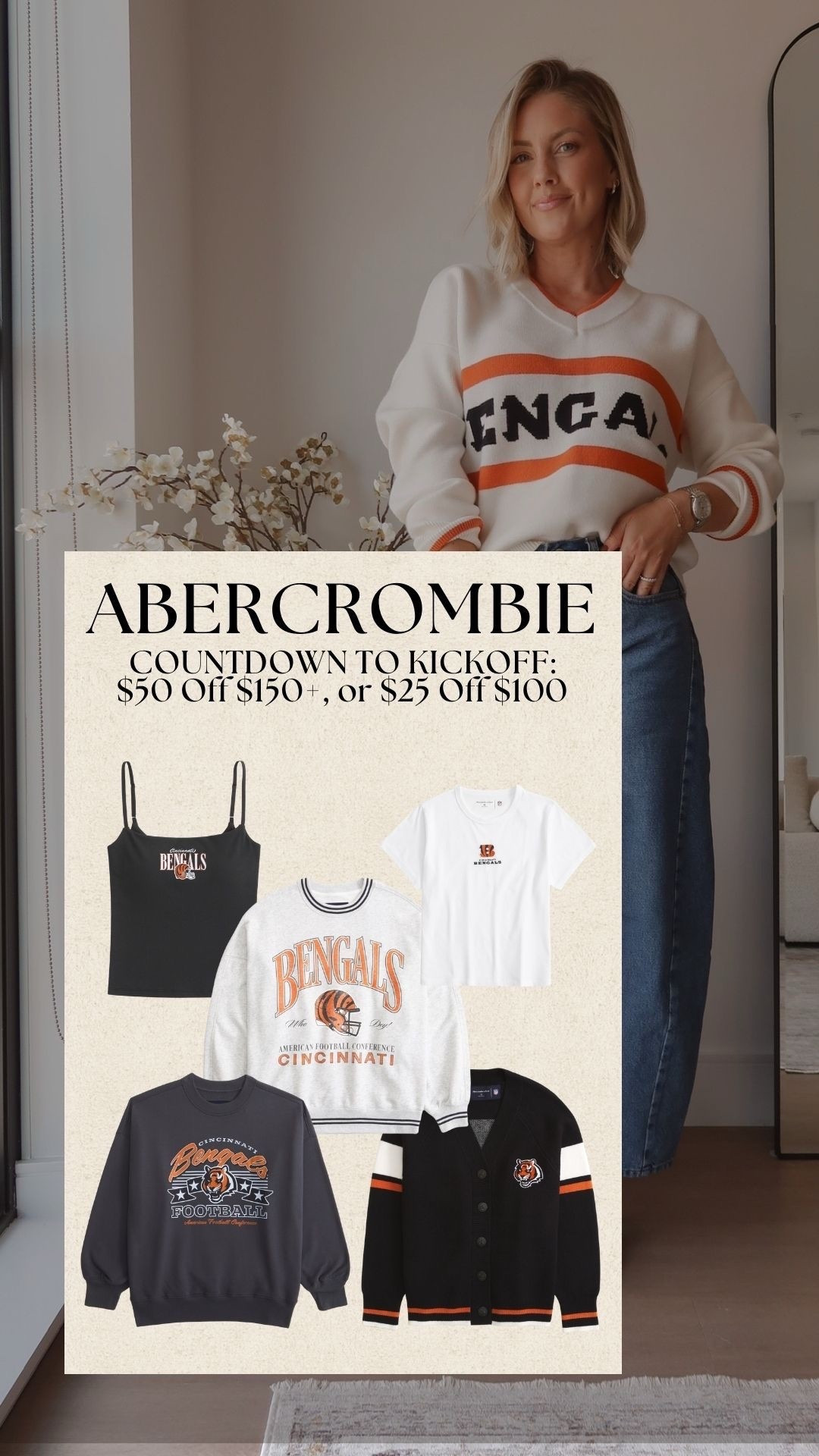 Abercrombie’s Countdown to Kickoff Sale is here! Shop NFL gear for the team you cheer for. When you spend $150 or more, you’ll get $50 off, and when you spend $100, you’ll get $25 off!

sale alert, watchnow, finds under 100, fall outfits, fall fashion, casual outfit, date night outfit, curve love, denim, amanda west

#LTKFallSale #LTKFindsUnder100 #LTKSaleAlert