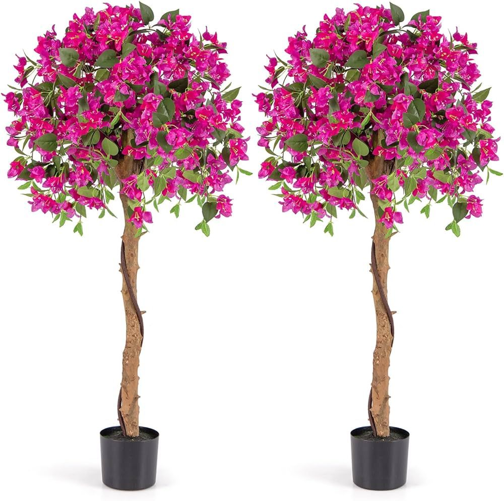 Goplus 53” Bougainvillea Artificial Tree, 2 Pack Faux Silk Flower Tree in Pot w/ 576 Flowers, 2... | Amazon (US)