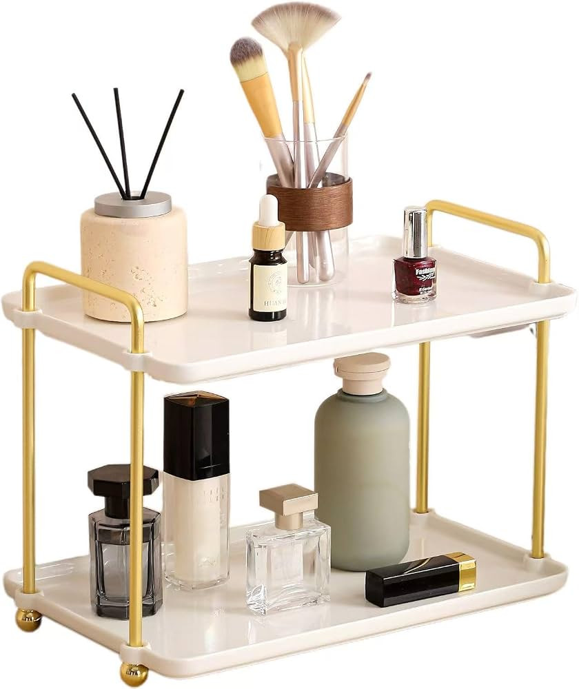 2-Tier Bathroom Storage Rack Table top Perfume Storage Box Cosmetics Storage Display Rack Dresser... | Amazon (US)