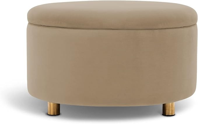 Modern Round Ottoman Footrest Stool - Luxurious Sadie Storage Ottoman w/Lift Off Lid Cover and Me... | Amazon (US)