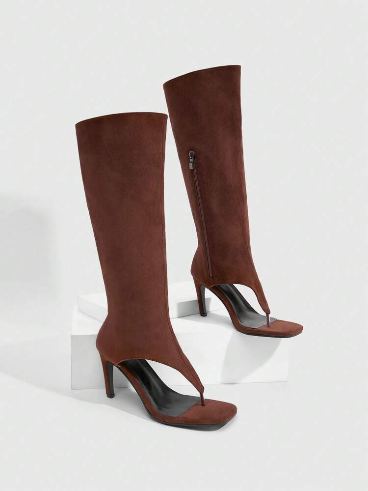 CUCCOO SZL Women's New Fashion Thong Boots Knee-High Boots, Square Toe High Heel, Spring/Summer F... | SHEIN