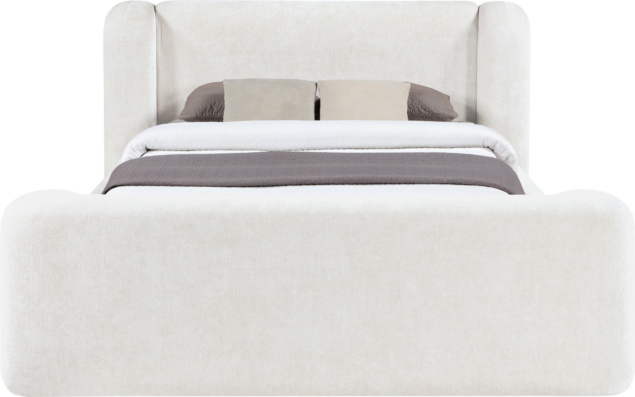 Modena Chenille Fabric Upholstered King Bed In Cream | 1stopbedrooms