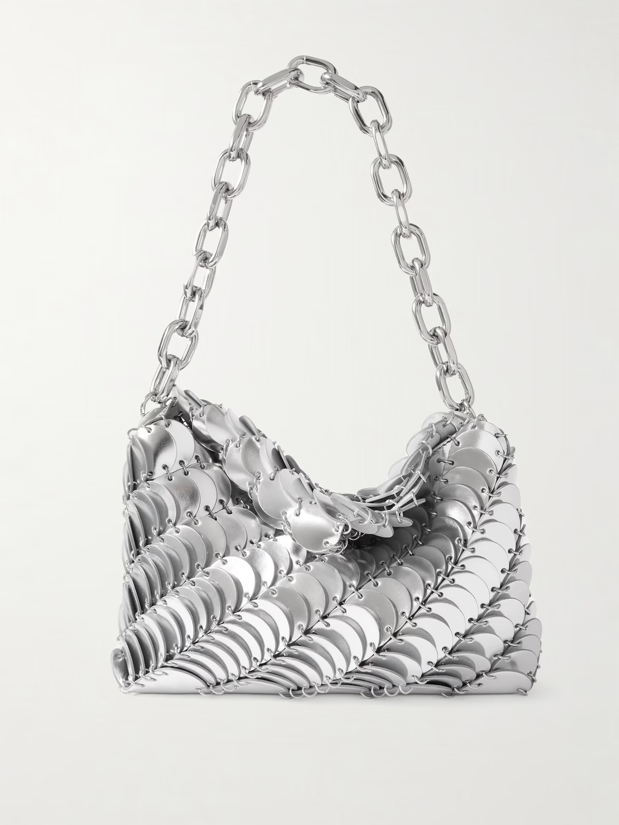 RABANNE - Embellished Metallic Leather Shoulder Bag - Silver | NET-A-PORTER (US)