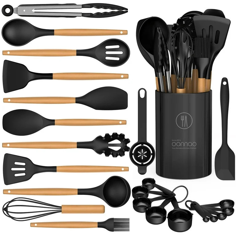 Silicone Cooking Utensils Set - Silicone Kitchen Utensils for Cooking Wooden Handles, 446°F Heat... | Walmart (US)