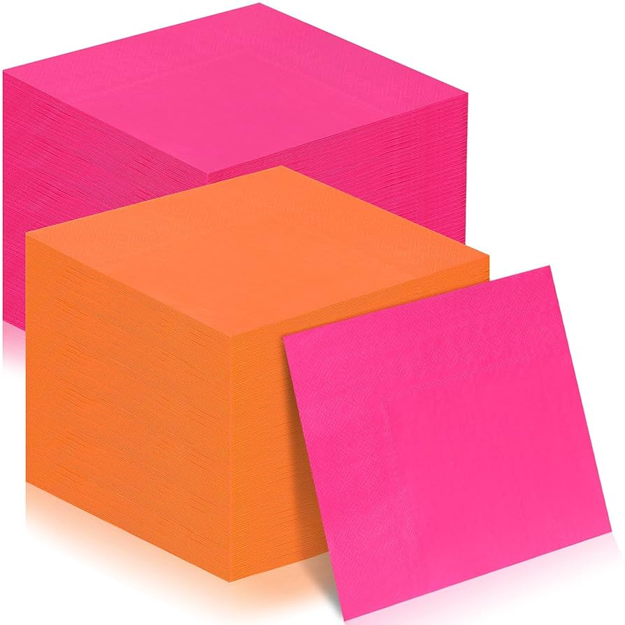 120 Pcs Pink And Orange Paper Napkins Hot Pink Napkins Paper 6.5*6.5 Inch Disposable Beverage Nap... | Amazon (US)