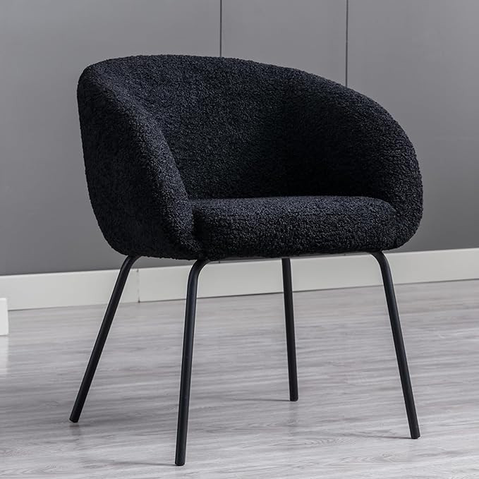 HEAH-YO Upholstered Faux Fur Dining Chair, Barrel Back Leisure Dining Side Chair Comfy Vanity Cha... | Amazon (US)