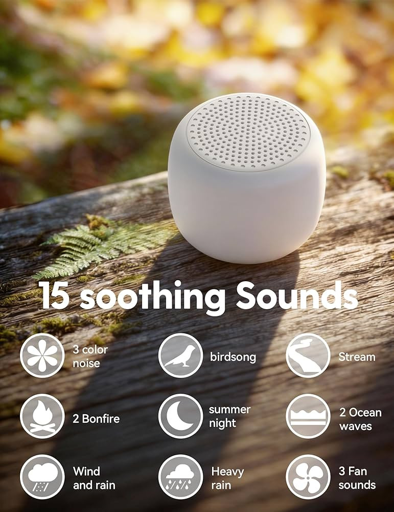 Babelio White Noise Sound Machine for Adults Kids Baby, Mini, 15 Non-looping Sounds, Timer, Memory Function, Easy to Pocket and Travel White | Amazon (US)