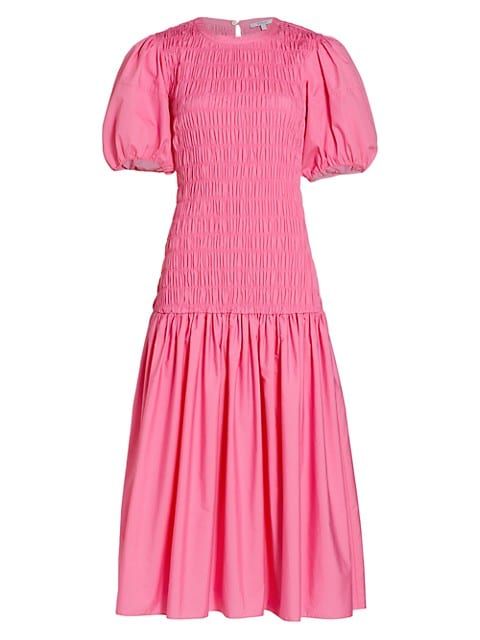 Amaya Smocked Puff-Sleeve Midi-Dress | Saks Fifth Avenue