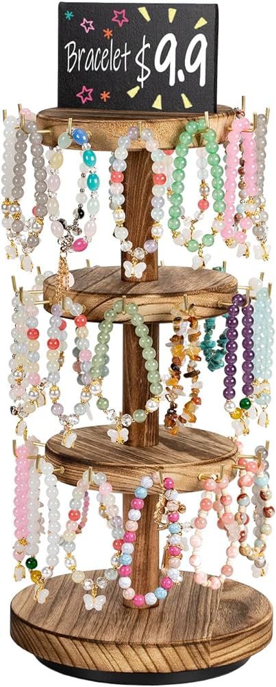 Pinzoveco Bracelet Holder, 3 Tier Wooden Rotating Bracelet Display Stand, Tree Stand Vendor Booth... | Amazon (US)