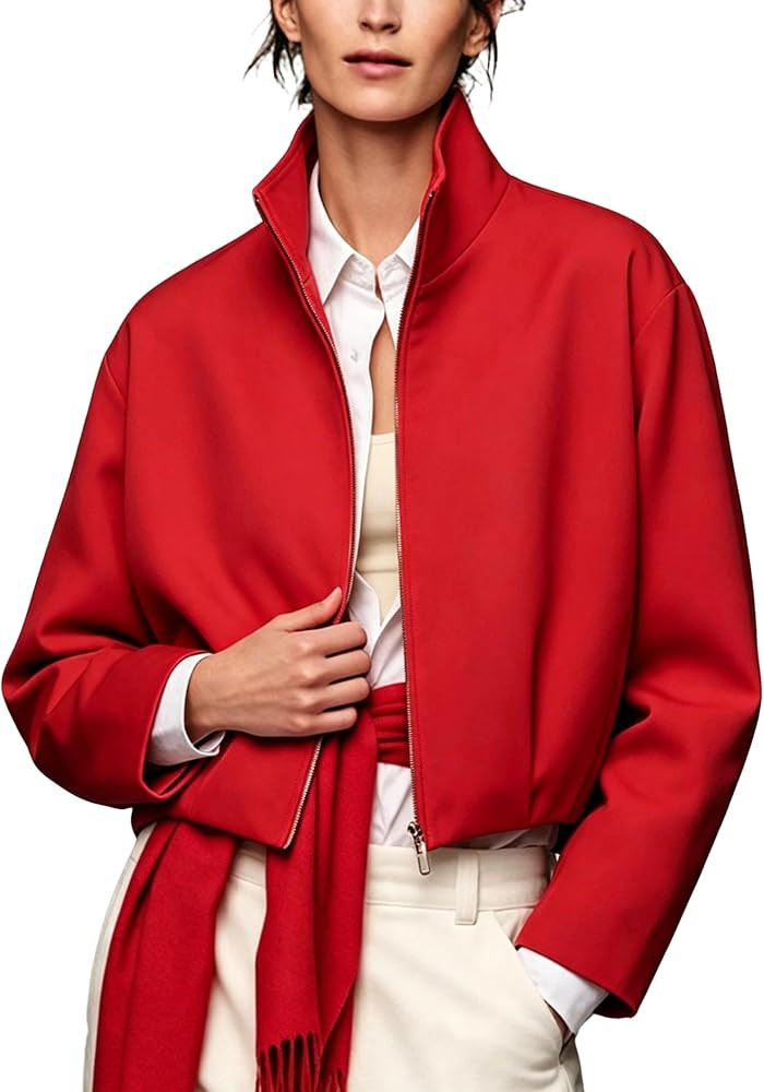 Women's Cropped Bomber Jacket Outerwear Fall | Amazon (US)