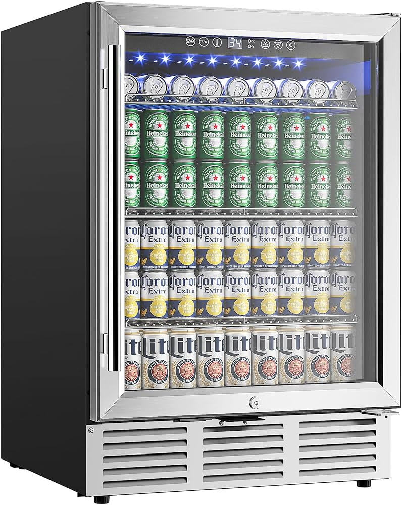 EUHOMY 24 Inch Beverage Refrigerator, 180 Can Built-in Beverage Cooler, Under Counter Beer Fridge... | Amazon (US)