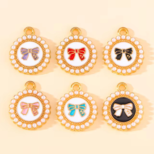 20Pcs/Lot 15*18mm Pearl Round 6 Colors Bow Enamel Charms Bracelet Pendant For DIY Handmade Earrin... | AliExpress (US)