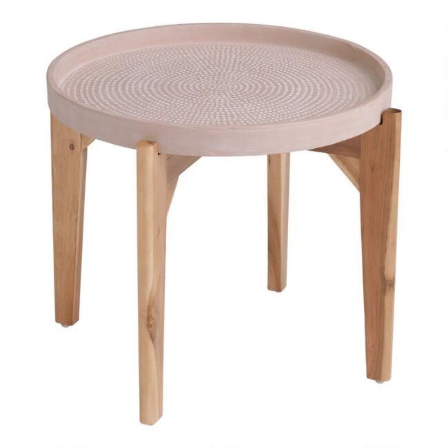 Small Round Pink Dotted Dorothy Outdoor Coffee Table | World Market
