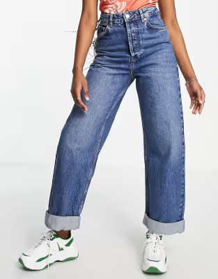 Topshop One oversized Mom jeans in mid blue | ASOS (Global)