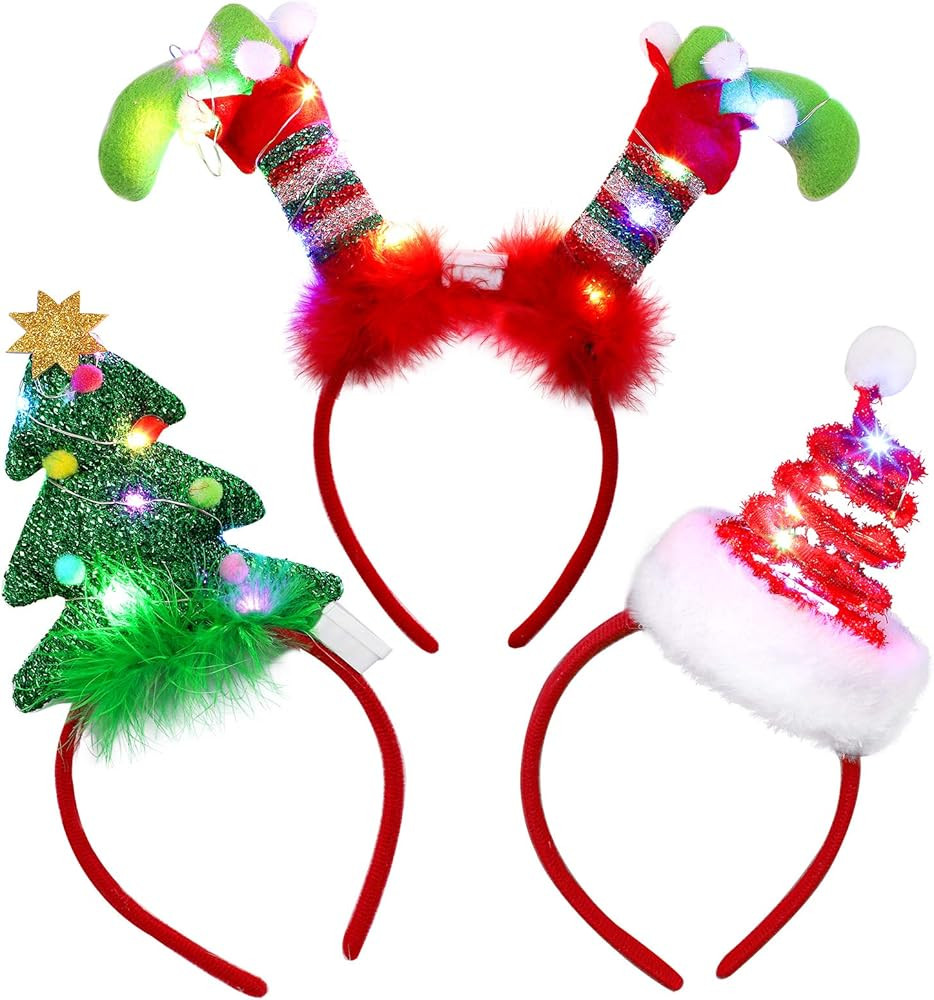 URATOT 3 Pack Christmas LED Headbands Christmas Tree Costume Headwear Elves Hair Hoop for Xmas Pa... | Amazon (US)