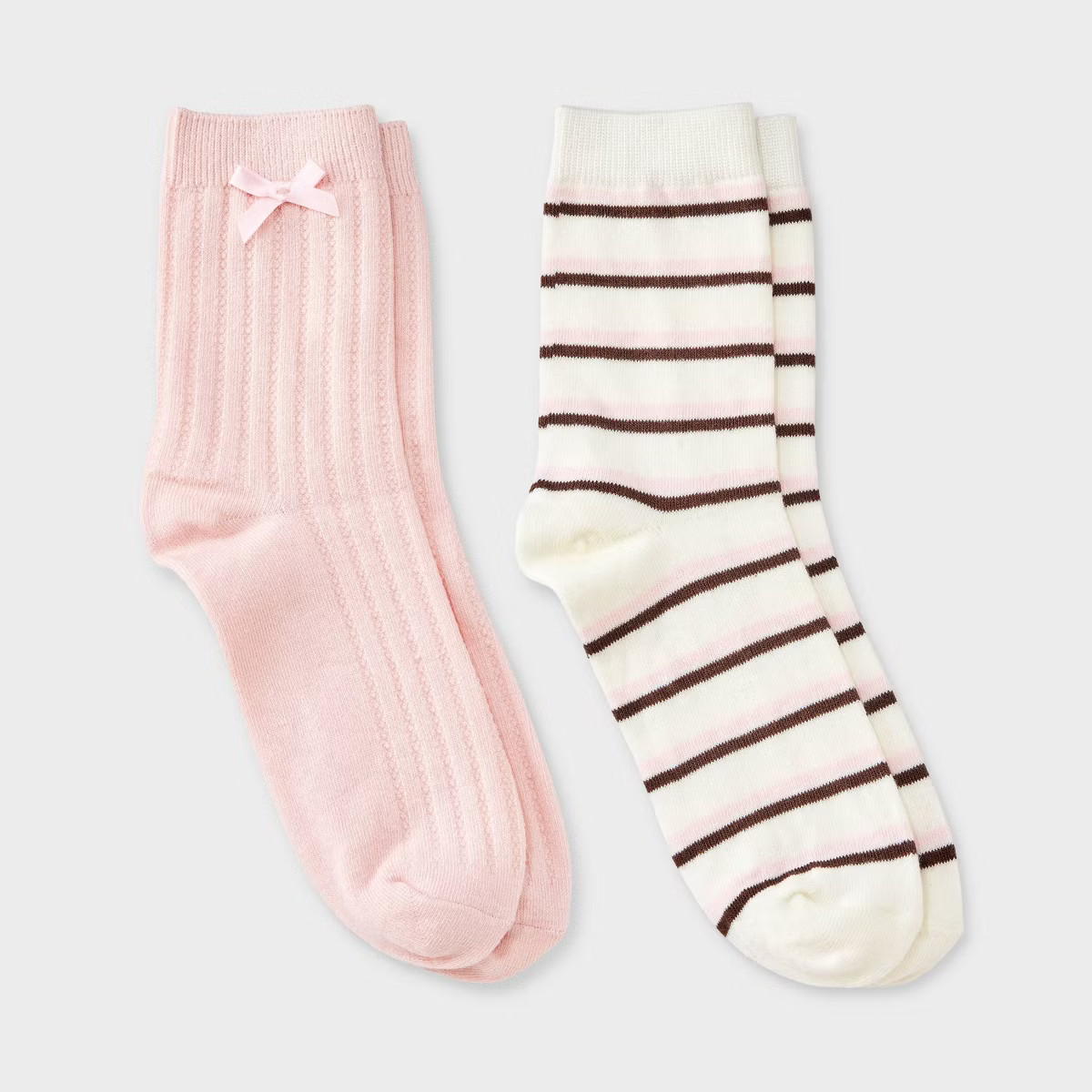 Women's Pointelle with Bow & Striped 2pk Mid Crew Socks - Wild Fable™ | Target