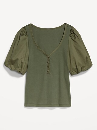 Puff-Sleeve Mixed Fabric Top | Old Navy (US)