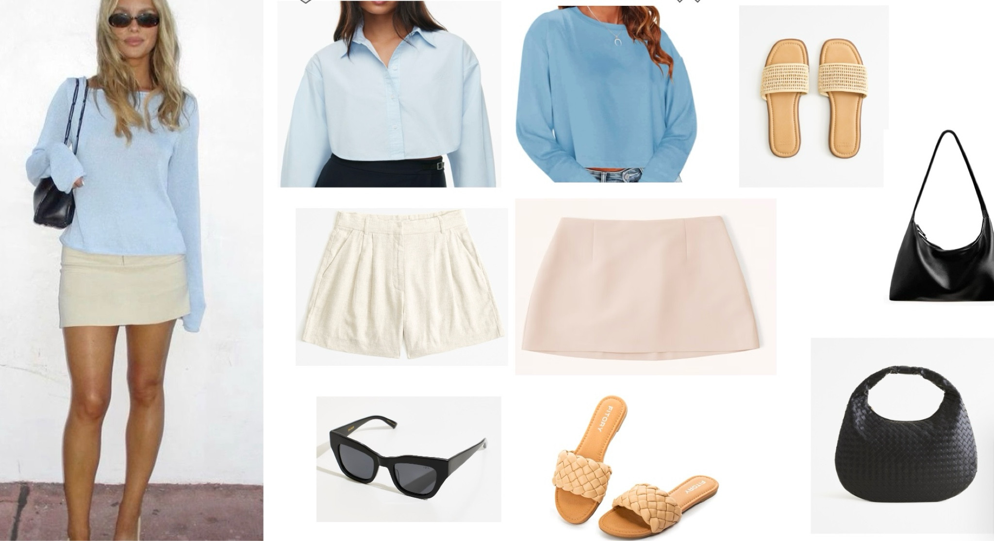 Cute plain blue long sleeve paired with a creamy color skirt / shorts with accessories to elevate it! 

#LTKstyletip #LTKSeasonal #LTKfindsunder100