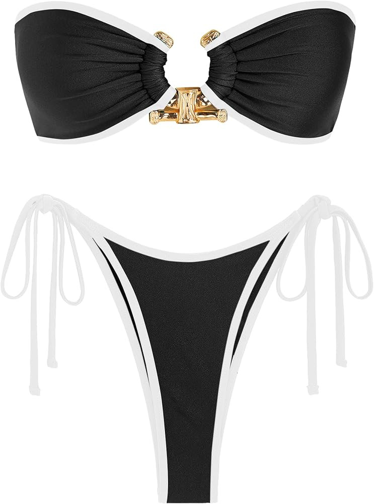 ZAFUL Bikini Sets for Women Strapless Top Sexy High Cut Bathing Suit Bandeau Two Piece Swimsuit S... | Amazon (US)