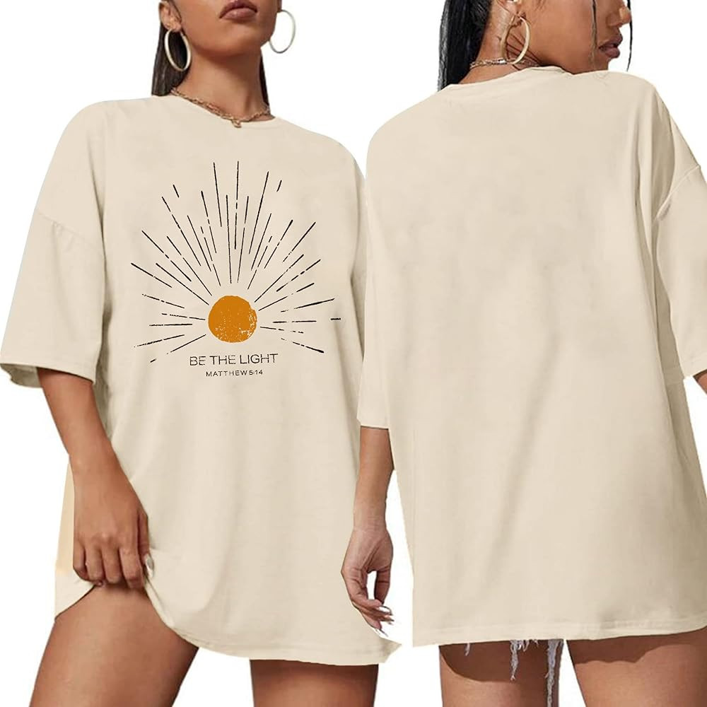 Christian Oversized Shirts Woman Be The Light Jesus Faith Bible Verse Tshirt Casual Christians In... | Amazon (US)