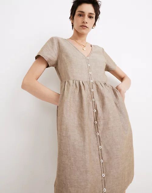 Petite Linen-Blend Alexandra Button-Front Mini Dress | Madewell