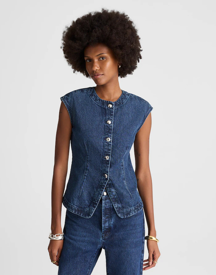 Denim Cap-Sleeve Vest in McKinney Wash | Madewell