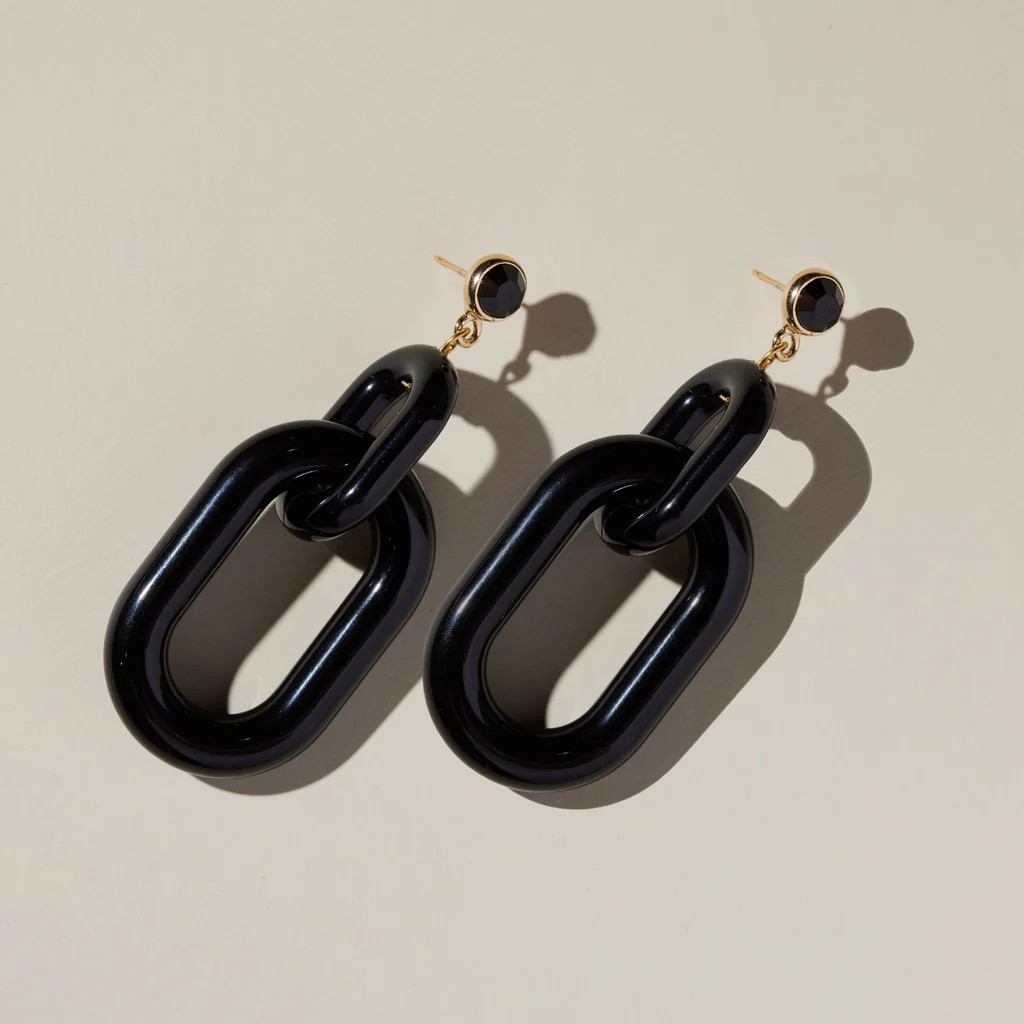 Black Bianca Acrylic Chain Earrings | Nickel and Suede