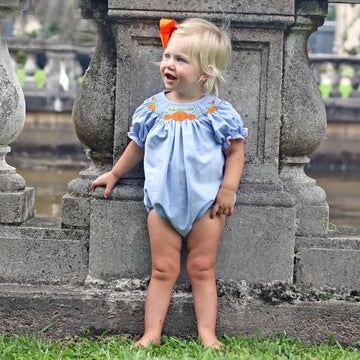 Pumpkin Cluster Smocked Blue Bubble | Classic Whimsy