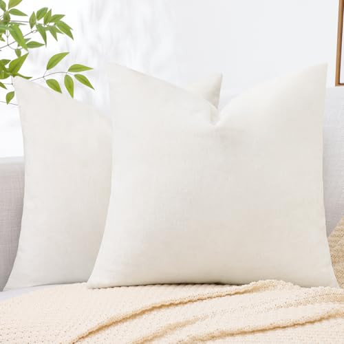 decorUhome Couch Throw Pillow Covers 20x20 Set of 2, Decorative Soft Chenille Solid Dyed Spring Pillow Covers for Sofa Bed Living Room, Cream White | Amazon (US)