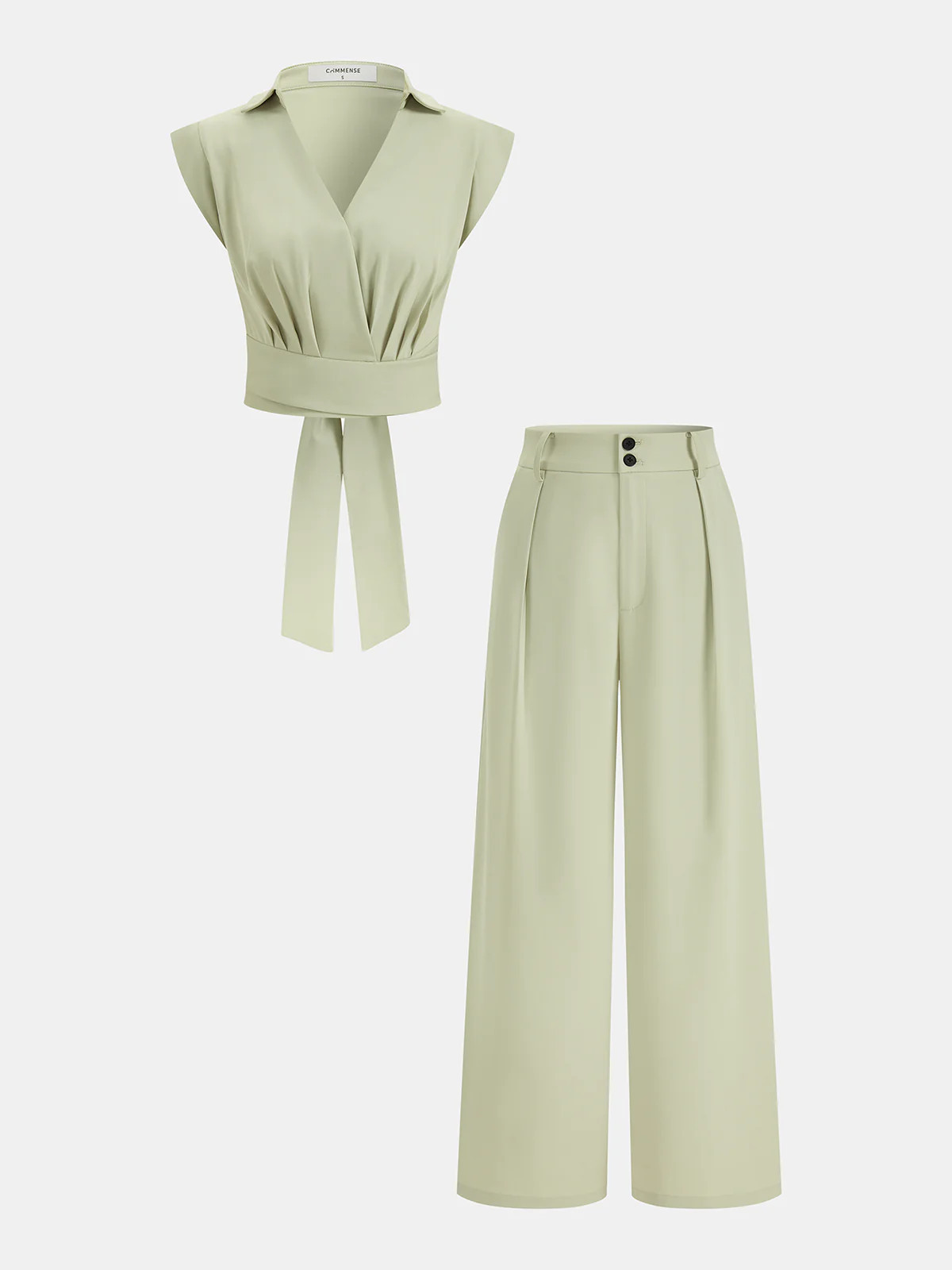 Sleeveless Tie Waist Top & Wide Leg Pants Set | Commense