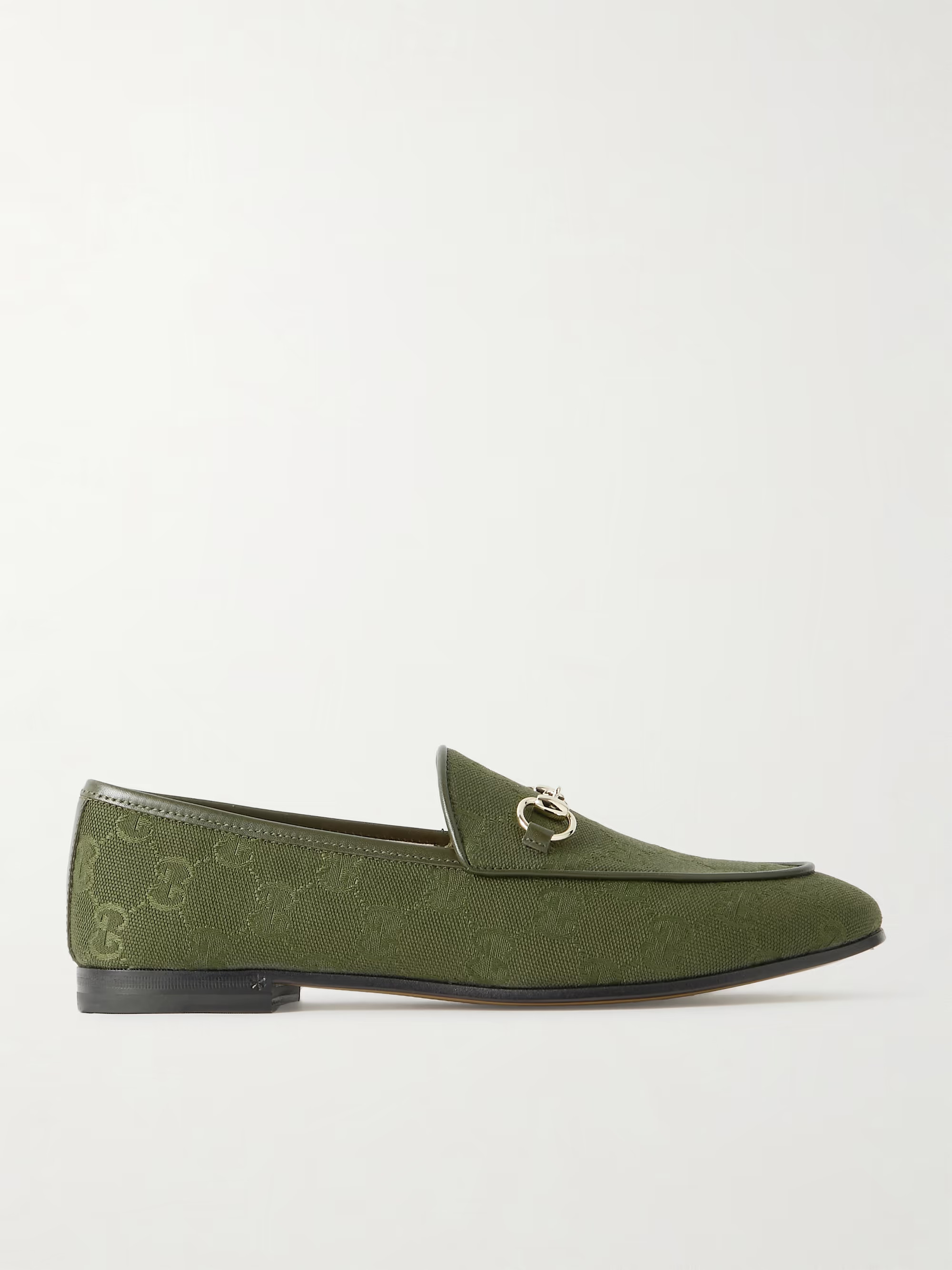 Jordaan horsebit-detailed leather-trimmed canvas-jacquard loafers | NET-A-PORTER (US)
