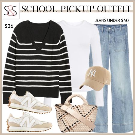 A striped v neck sweater and jeans makes an amazing fall outfit. Pair with neutral beige and off white New Balance 327 sneakers for a polished look!

#LTKSeasonal #LTKfindsunder50 #LTKstyletip