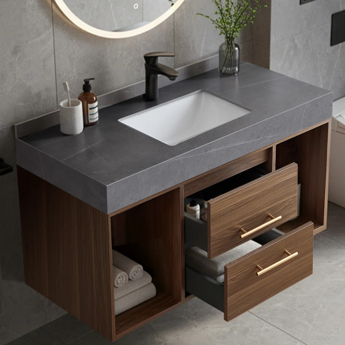 Guiles Modern 39" Floating Bathroom Vanity Set Stone Top Wall Mounted Bathroom Cabinet | Wayfair North America