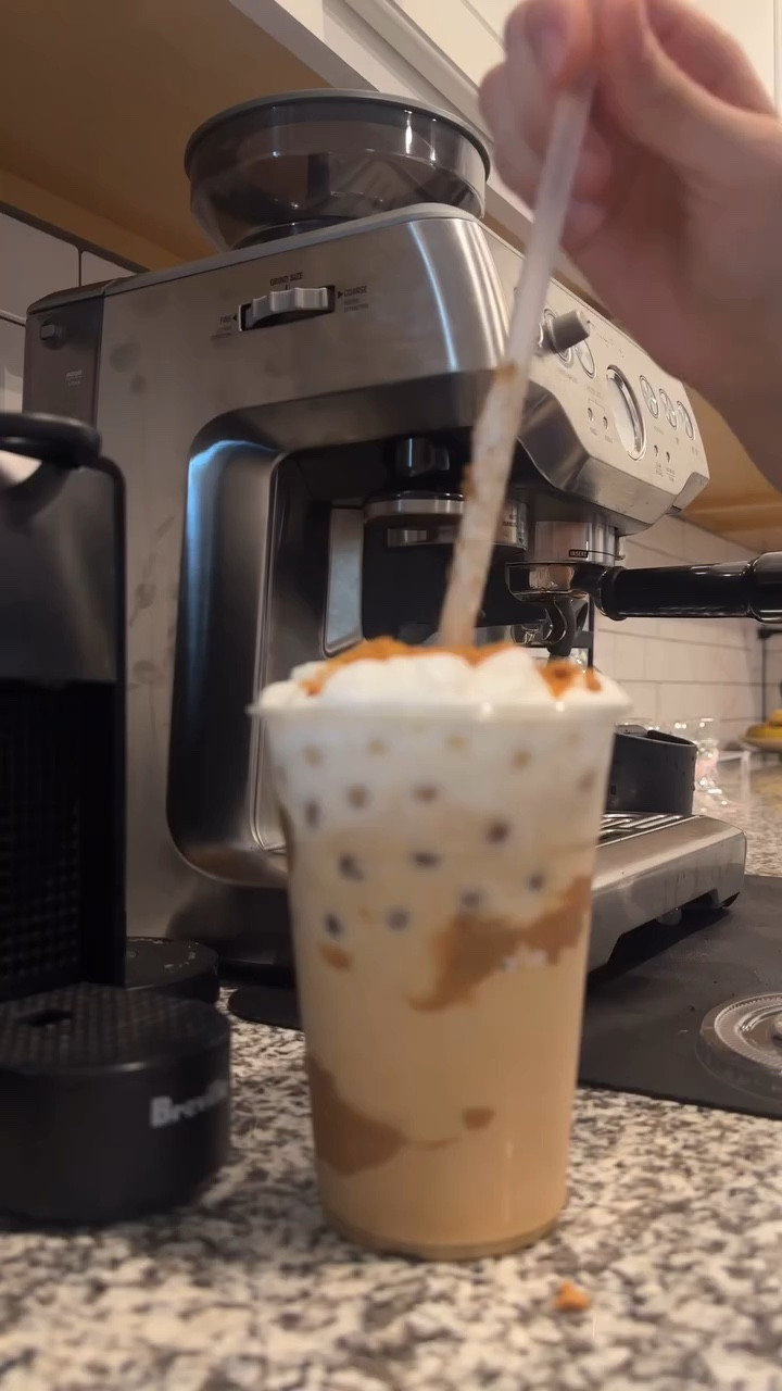 In my barista era 💕 This is how i make one of my faves 😋 The cookie butter late  Are you an iced coffee peroson or hot coffee