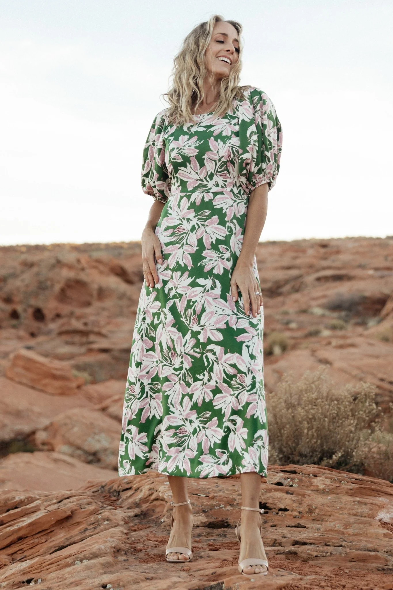 Tucson Midi Dress | Green + Pink | Baltic Born