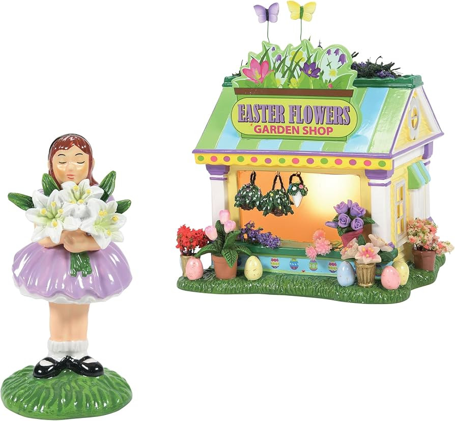 Department 56 Snow Village Easter Gardens Flower Shop and Girl Holding a Bouquet Lit Building and... | Amazon (US)