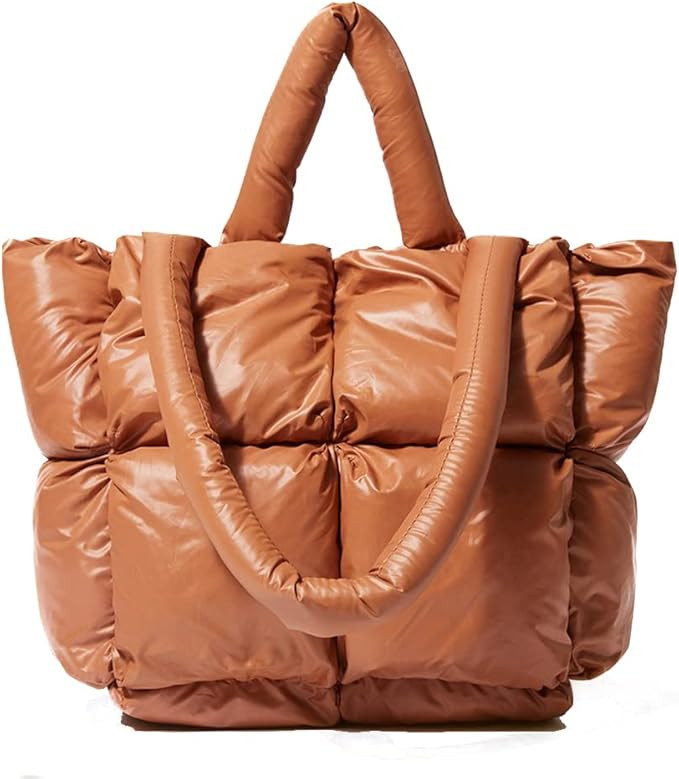 Large Puffer Tote Bag Quilted Cotton Padded Designer Handbag, Women Fashion Large Tote Shoulder H... | Amazon (US)