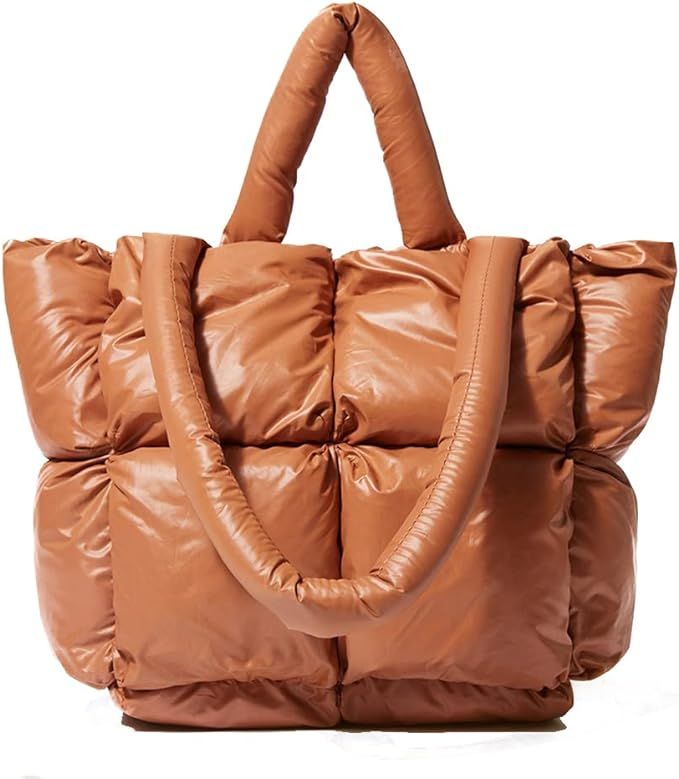 Large Puffer Tote Bag Quilted Cotton Padded Designer Handbag, Women Fashion Large Tote Shoulder H... | Amazon (US)