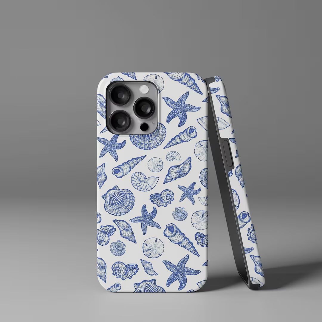Blue Seashell Design Tough Hard Phone Case | iPhone 15/14/13/12/11 Pro Max MagSafe Case | Samsung... | Etsy (US)