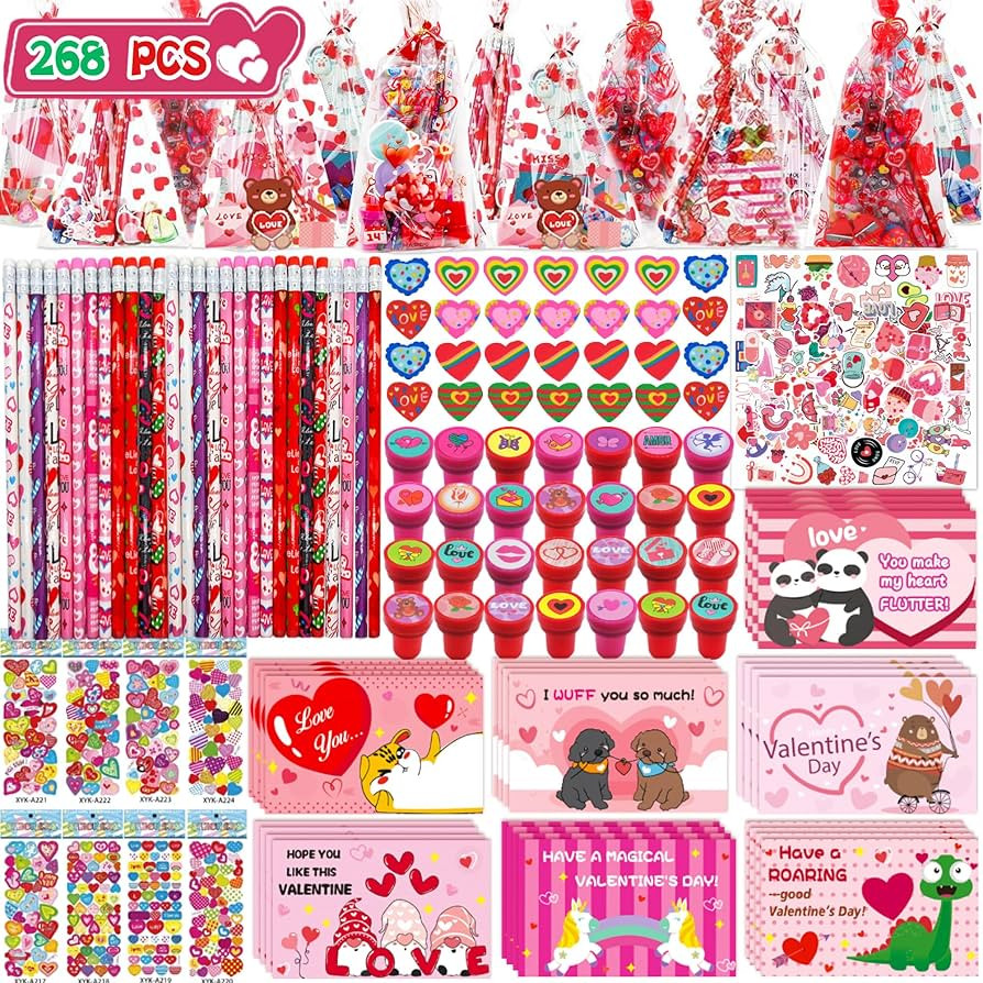 268pcs Valentines Day Gifts for Kids Classroom 28 Pack Valentines Goodie Bags Stuffers Valentine ... | Amazon (US)