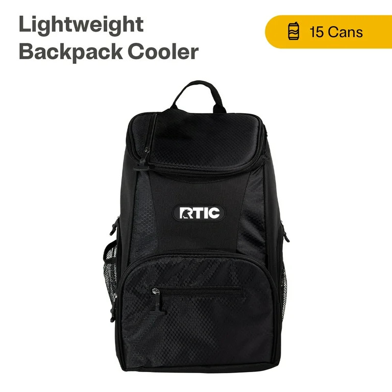 RTIC 15 Can Lightweight Backpack Insulated Cooler with Additional Storage Pockets, Black | Walmart (US)