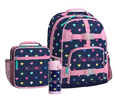 Mackenzie Navy Multi Heart Backpack & Lunch Bundle, Set Of 3 | Pottery Barn Kids