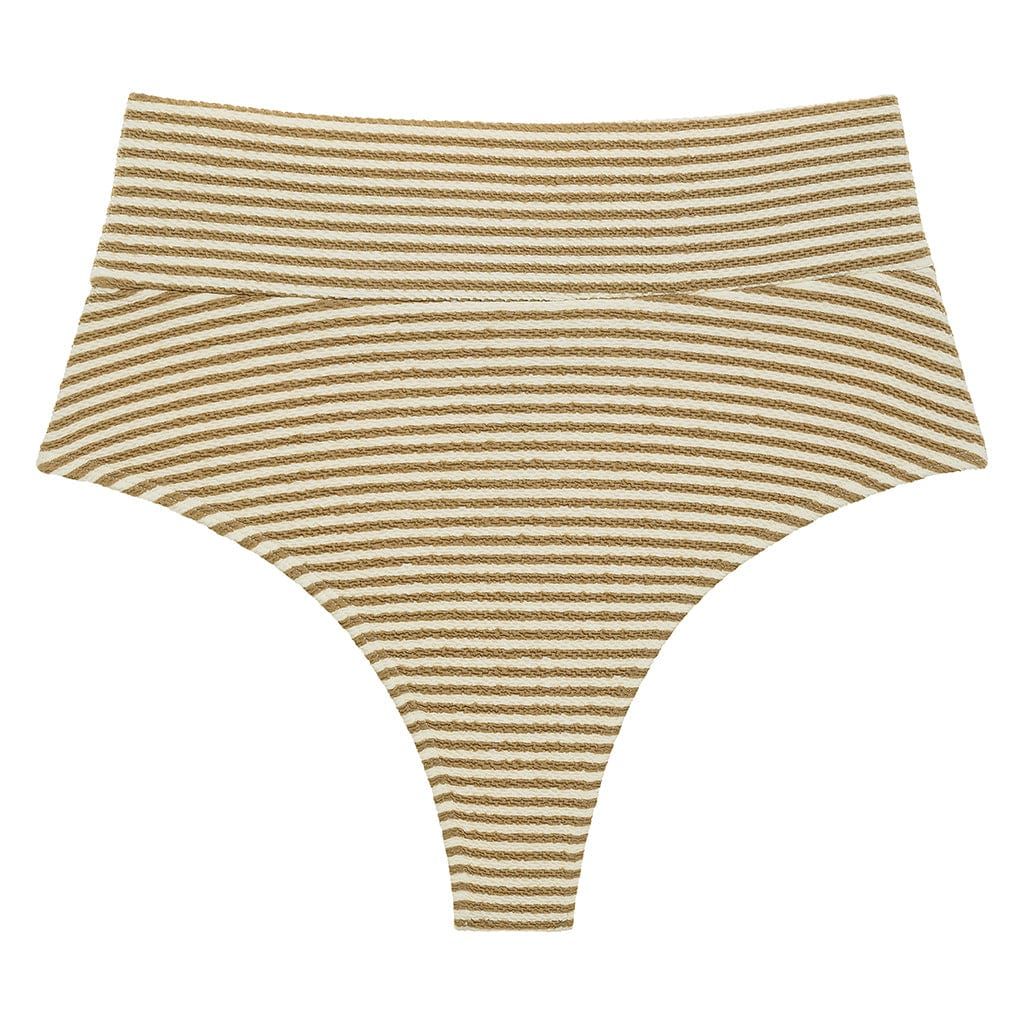 Neutral Stripe Full Coverage High Rise Bikini Bottom | Montce