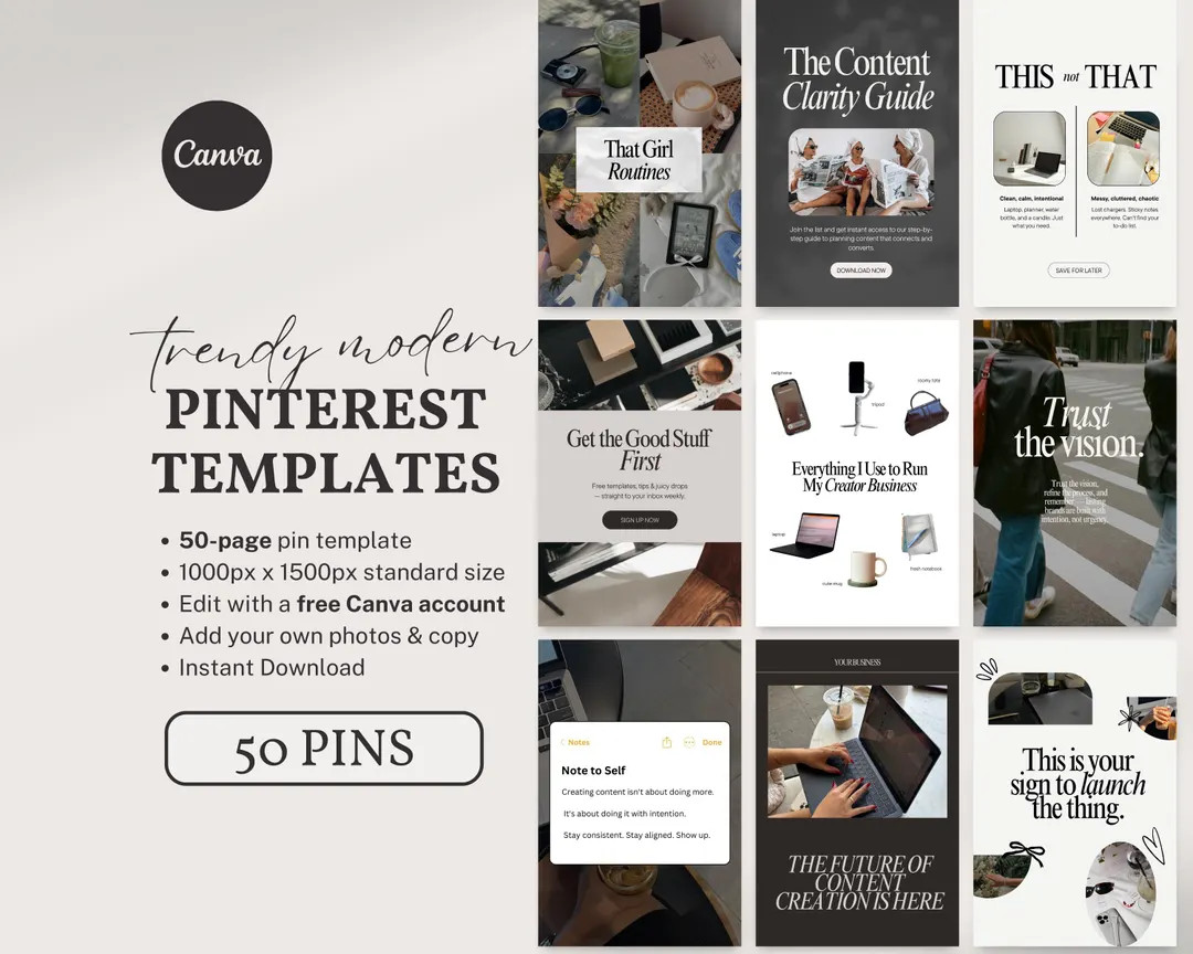 Pinterest Templates Canva 50 Editable Pin Templates Bloggers Coaches Creators Pinterest Marketing... | Etsy (US)
